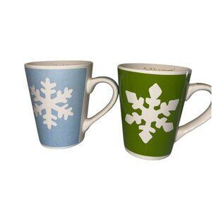 Set Of 2 California Pantry Snowflake Mugs - Green & Blue